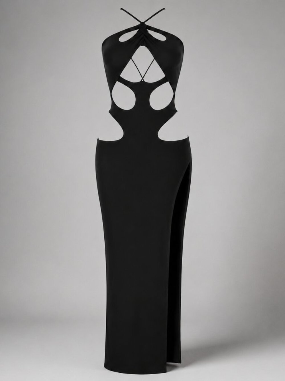 Sorelle UK Black Sculptural Cutout Halter Maxi Dress Size 9 S Boho Festival Sexy